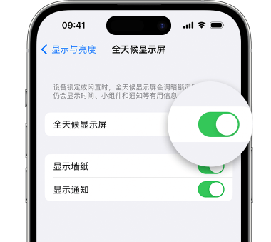 瑞安苹果15预约维修分享iPhone15如何设置全天候显示屏幕可见 